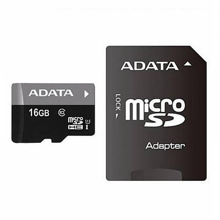 MicroSDHC (UHS-1) A-DATA Premier 16Gb Class 10 (R-80Mb/s) (adapter SD), фото 1