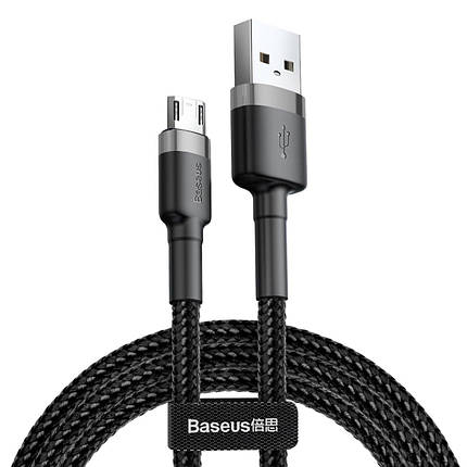 Кабель Baseus cafule Cable USB For Micro 2.4A 0.5M Gray+Black, фото 1