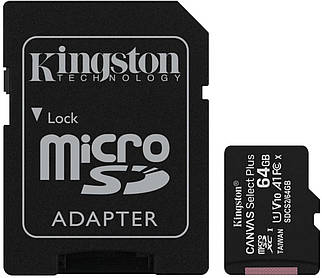 MicroSDXC (UHS-1) Kingston Canvas Select Plus 64Gb class 10 А1 (R-100MB/s) (adapter SD)