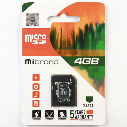 MicroSDHC Mibrand 4Gb class 4 (adapter SD), фото 1