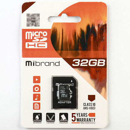 MicroSDHC (UHS-1 U3) Mibrand 32Gb class 10 (adapter SD), фото 2