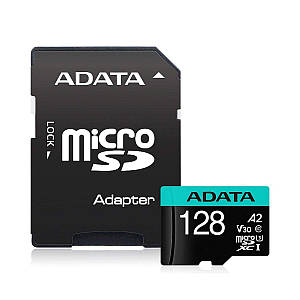 MicroSDXC (UHS-1 U3) A-DATA Premier Pro 128Gb Class 10 V30S A2 (R-100Mb/s W85Mb/s) (adapter SD)