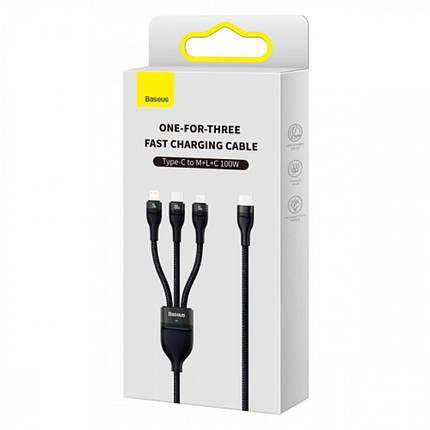 Кабель Baseus Flash Series Ⅱ One-for-three Fast Charging Cable Type-C to M+L+C 100W 1.5m Black, фото 2