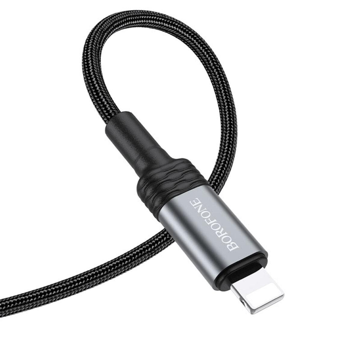 Кабель BOROFONE BU30 USB to iP, 2.4A, 1.2m, nylon, aluminum connectors, light indicator, Black - фото 1 - id-p1940067043