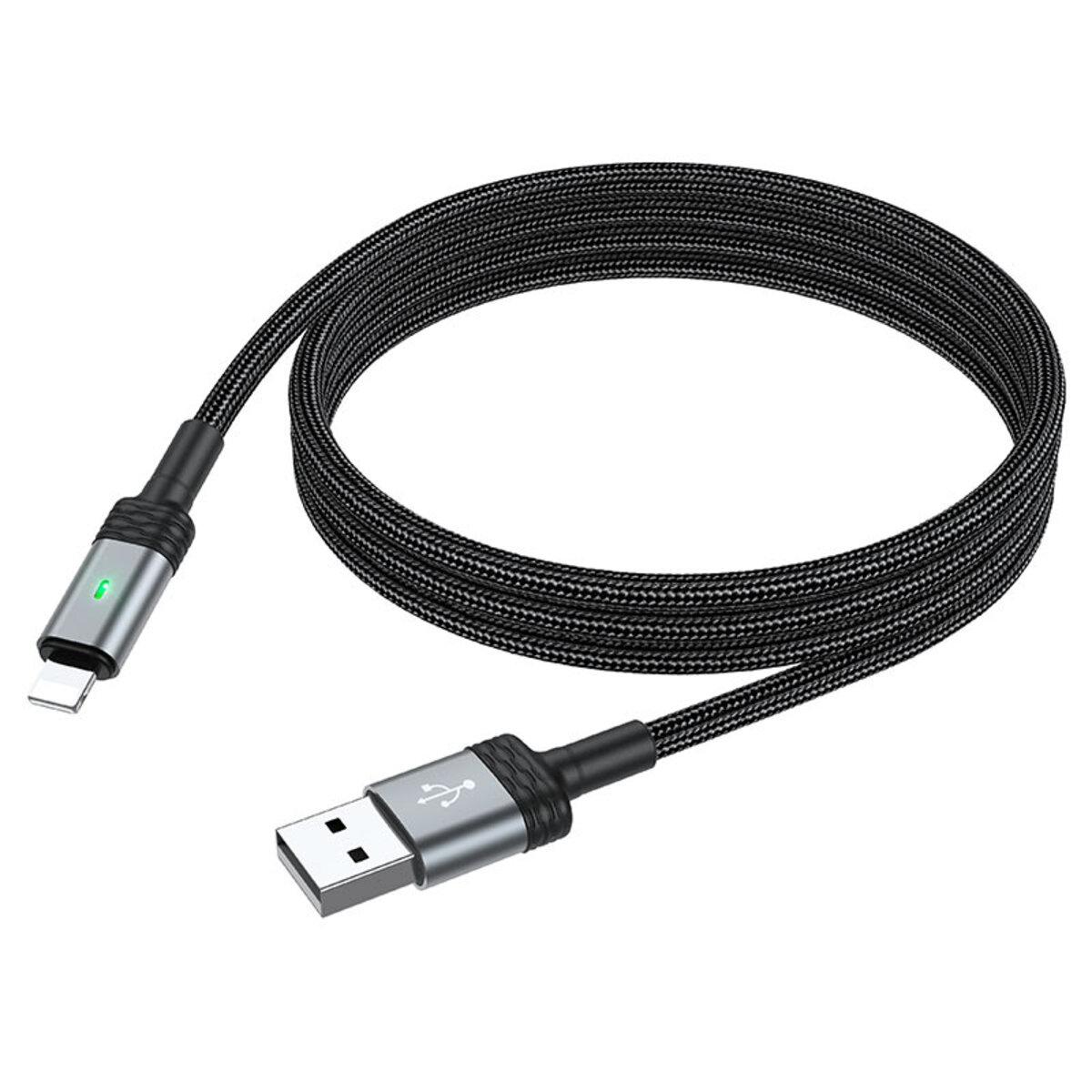 Кабель BOROFONE BU30 USB to iP, 2.4A, 1.2m, nylon, aluminum connectors, light indicator, Black - фото 2 - id-p1940067043