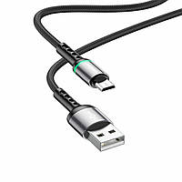Кабель BOROFONE BU33 USB to Micro 2.4A, 1.2m, nylon, aluminum connectors, light indicator, Black