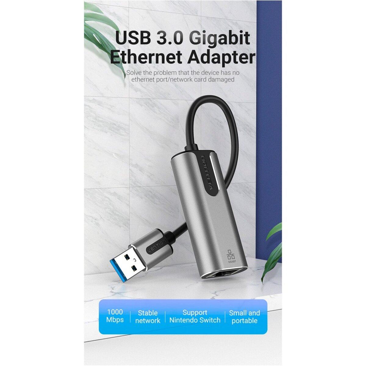 Адаптер Vention USB 3.0-A to Gigabit Ethernet Adapter Gray 0.15M Aluminum Alloy Type (CEWHB) - фото 3 - id-p1940075835
