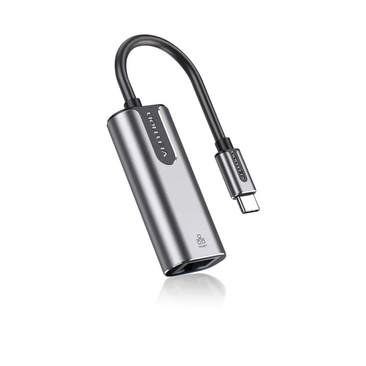 Адаптер Vention USB-C to Gigabit Ethernet Adapter 0.15M Gray Aluminum Alloy Type (CFNHB) - фото 2 - id-p1940075836