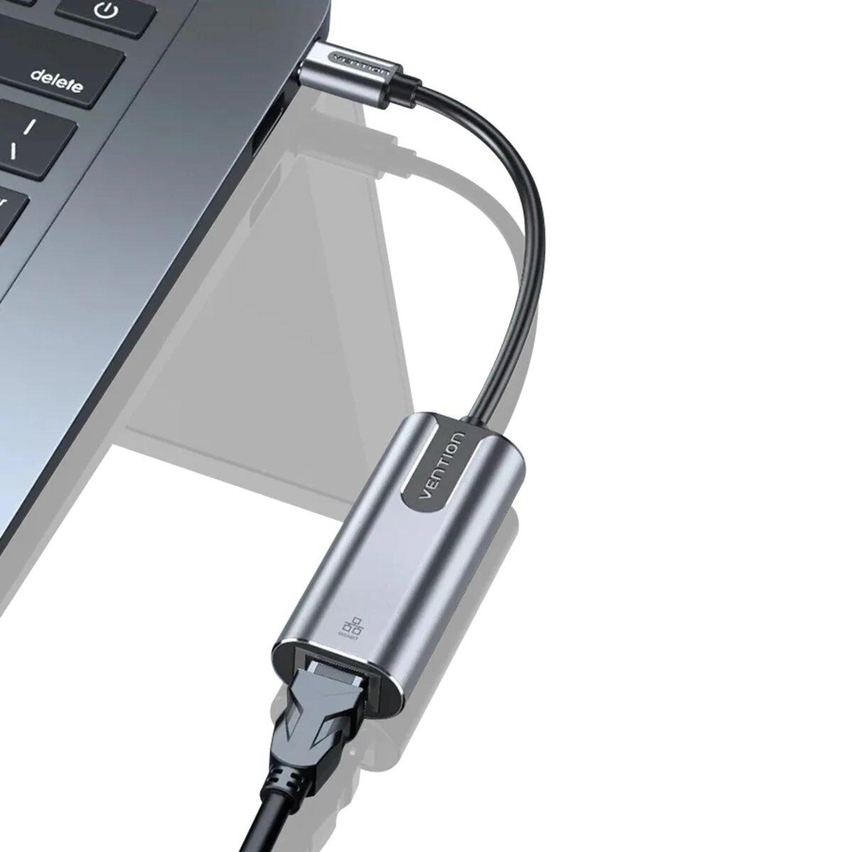 Адаптер Vention USB-C to Gigabit Ethernet Adapter 0.15M Gray Aluminum Alloy Type (CFNHB) - фото 3 - id-p1940075836