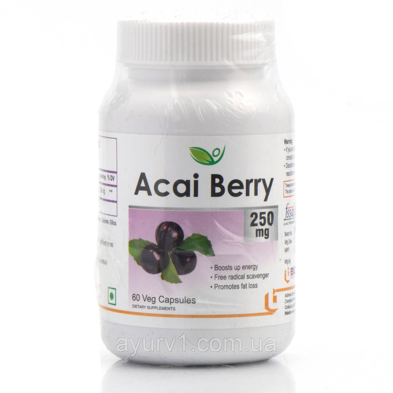 Ягоди асаї 250 mg Acai Berry Biotrex 60 veg.caps антиоксидант, джерело вітамінів, знижує холестерин