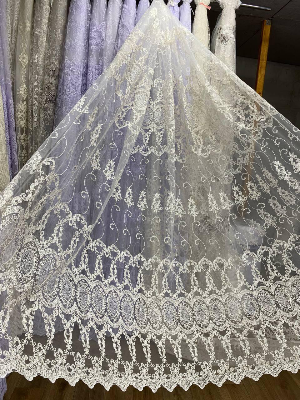 Тюль фатін вишивка+корд 2,8 золото