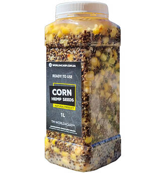 Кукурудза з коноплею World4Carp для риболовлі готова Corn&Hemp Seeds 1л