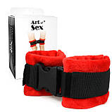 Окови БДСМ із плюшу червоного кольору Art of Sex Кайф, фото 3