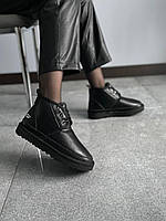 UGG Neumel "Leather Black". Угги на шнурках черные кожаные