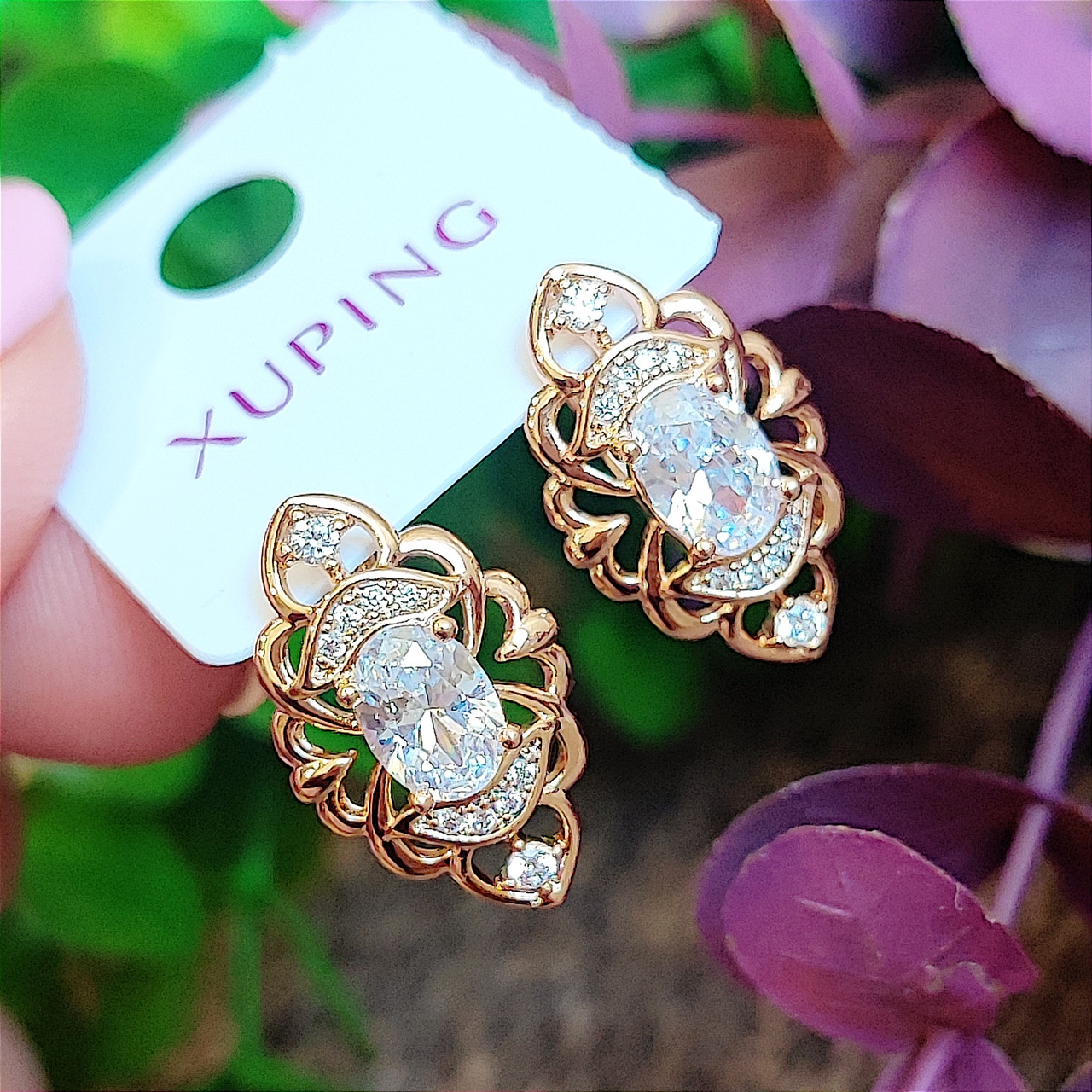 Сережки Xuping довжина 1.9см ширина 1.1см медичне золото позолота 18К цирконій с1336