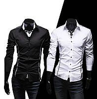 Красивая рубашка мужская приталенная с длинным рукавом хлопок, черная, белая, размер S, M, L, XL