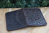 Шкіряна обкладинка для id паспорта/водійських прав, орнамент "Мандала", фото 2