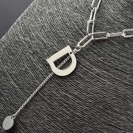 Цепь на шею длинная унисекс серебристого цвета Stainless Steel с буквой застёжка карабин длина 65 см, фото 1