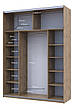 Шафа купе Doros G-Caiser Тахо 1 ДСП / 1 Скло / 3 частини 180х60х240 (42002100), фото 8