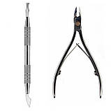 Манікюрний набір Olton з двох інструментів у шкіряному чохлі (Нашкірниці, Лопатка пушер + сокирка), фото 2