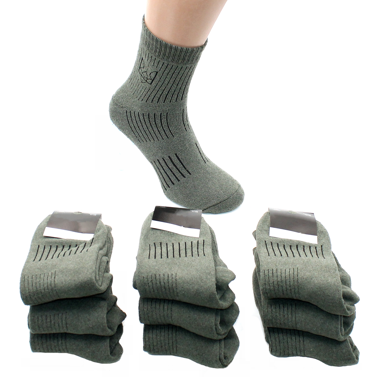 Чоловічі зимові шкарпетки махрові Упаковка 12 пар Теплі шкарпетки від виробника Хакі 42-45, фото 1