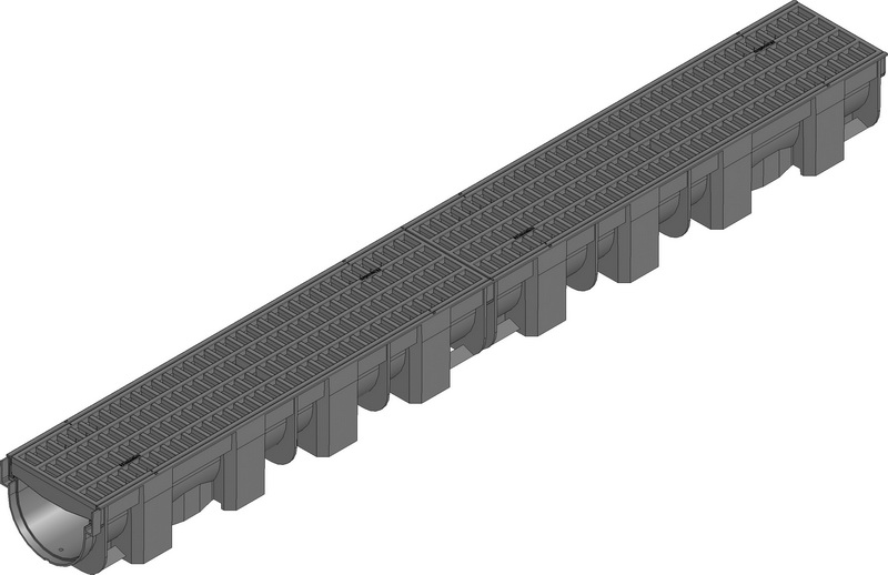 Жолоб HAURATON TOP Х (119 х 89 х 1000), PE-PP (чорний) з решіткою PP -copo прямокут. отвір (MW 8/21), кл. CAR