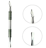 Манікюрний набір Olton з двох інструментів у шкіряному чохлі (Нашкірниці, Лопатка пушер + сокирка), фото 7