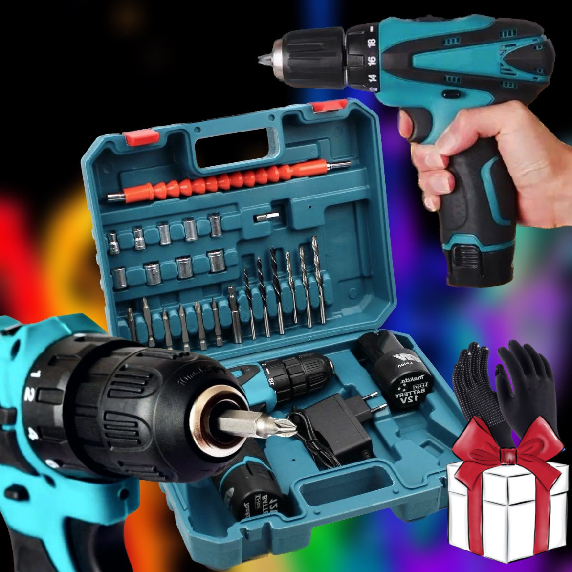 Акумуляторний шурупокрут 12 V з набором Makita DF330DWE, набір біт і запасний акумулятор