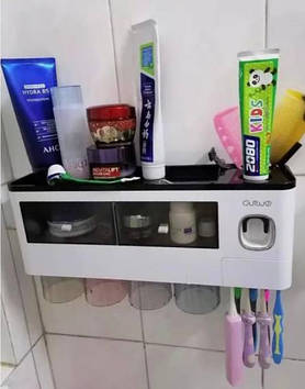 Стильна підвісна полиця у ванну з тримачем для зубних щіток та дозатором для зубної пасти, диспенсер, Gp3