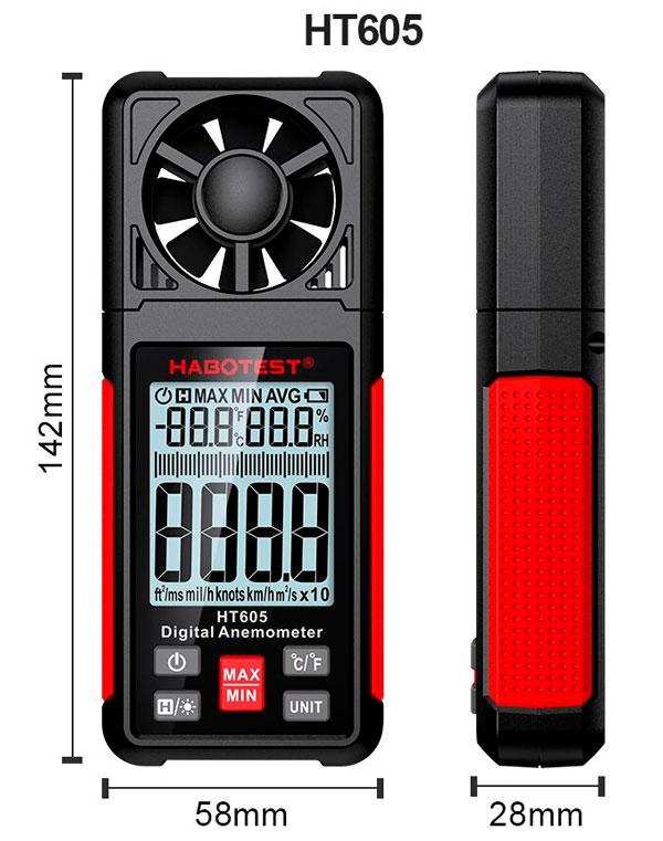 Анемометр HABOTEST HT605, вимірювання швидкості вітра  0,70 - 30,00 м/с, вологості та температури повітря