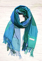 Теплий кашеміровий шарф Марлін клітина 180*75 см синій/бірюзовий