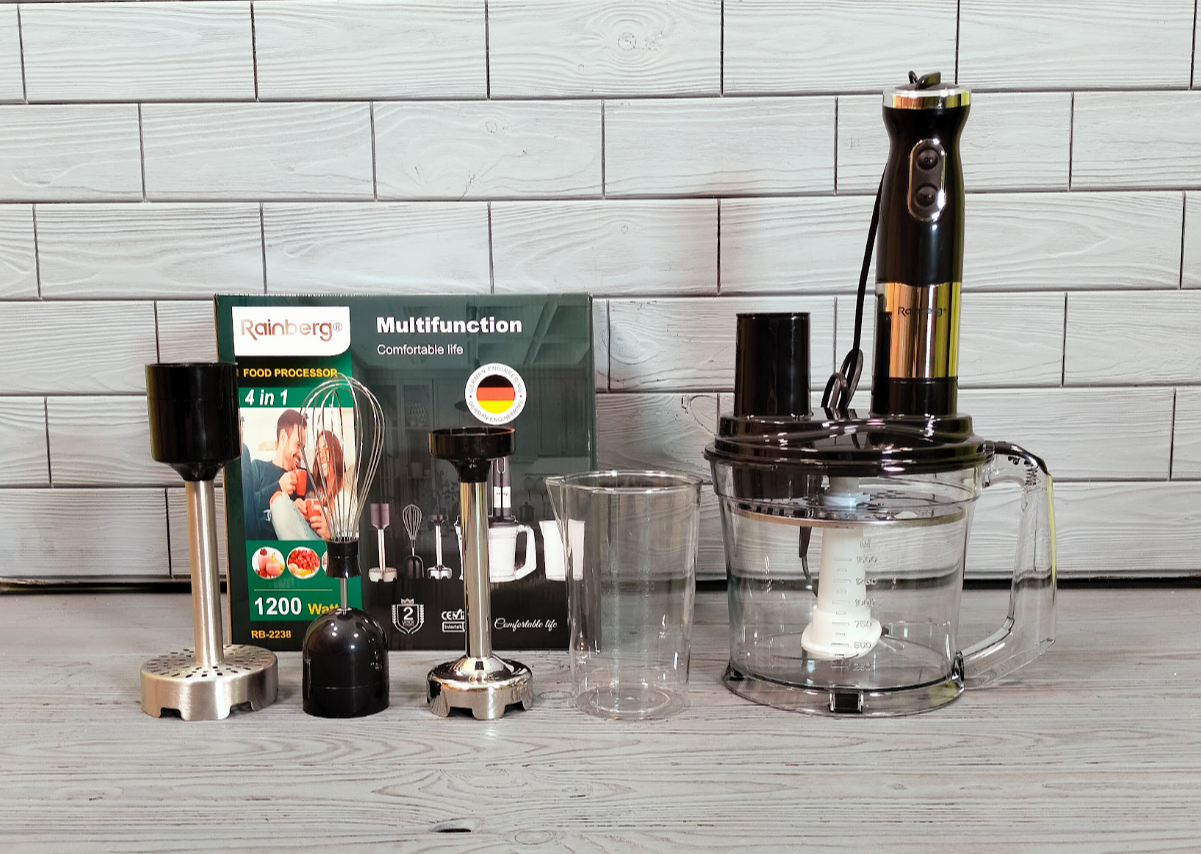 Блендер заглибний багатофункціональний електричний (міксер, подрібнювач, блендер) 1200 Вт Rainberg RB-2238, фото 1