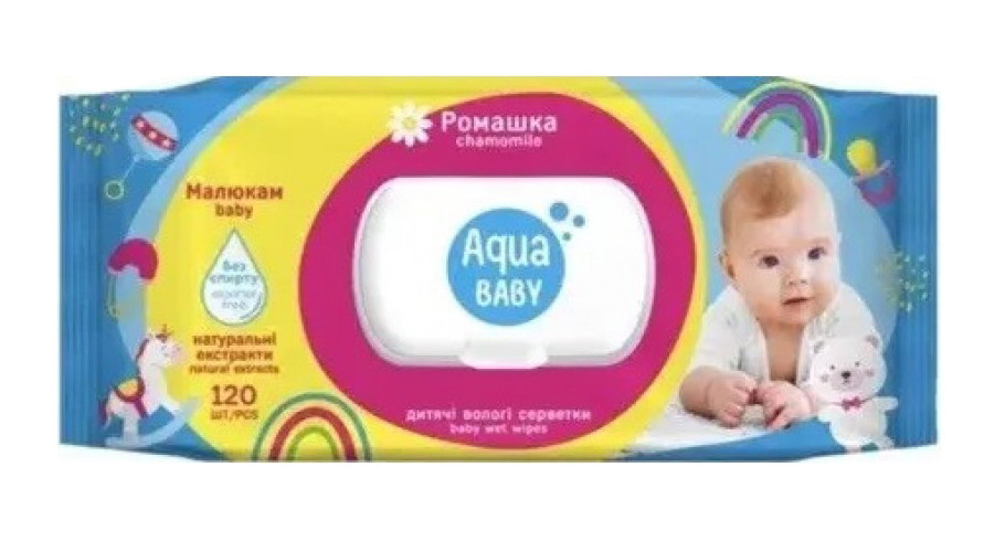 Вологі серветки Aqua Baby з ароматом ромашки 120 шт