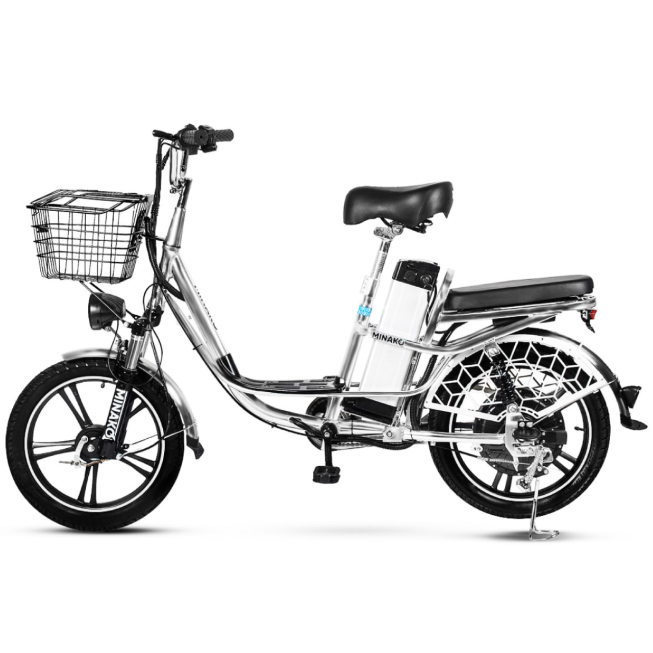 Електровелосипед MINAKO V8 PRO (18" 48V 13Ah 500W ) хром , з заднім амортизатором.