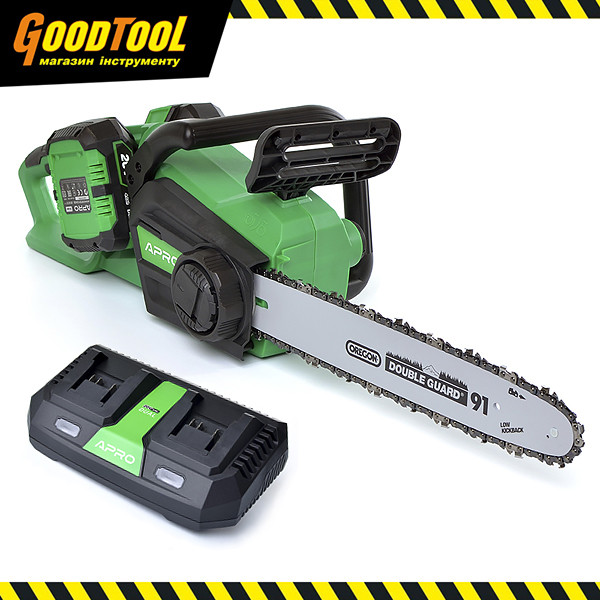 Акумуляторна ланцюгова пила APRO BCS-40 + 2 АКБ (20В 4 А/г) + Подвійний зарядний пристрій, фото 1