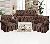 Комплект чехлов для мебели жаккардовый (диван + 2 кресла) Love You шоколад (81106)