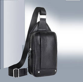 Шкіряна чоловіча сумка бананка на груди чорна | Кросбоді барсетка для чоловіків із натуральної шкіри