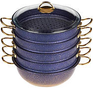 Мантоварка пароварка O.M.S. Collection 6091-C 30см 6,4л з гранітним покриттям 6 предметів Синий