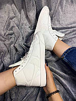 Женские стильные качественные демисезонные кроссовки белые Nike Blazer High Full White, кожа