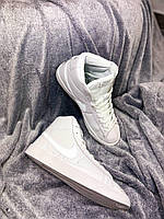 Женские стильные демисезонные кроссовки белые Nike Blazer High Full White, кожа