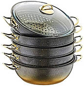 Мантоварка пароварка O.M.S. Collection 6091-C 30см 6,4л з гранітним покриттям 6 предметів Чорний (Туреччина)