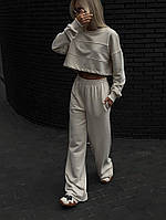 Бомбический спортивный костюм. Укороченная кофта + брюки свободного кроя. Р-ры:42-44,46-48. Цвета3 Беж