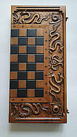 Нарди+шашки подарункові, ручної роботи дерев'яні "Дракон" 48 см