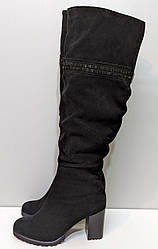 STTOPA демі зима. Висота 50 см. Розміри 36-43. Чоботи великих розмірів шкіряні. Каблук 8,5 см. 282-3643-85 Чорні