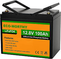 LiFePO4 100Ah 12V аккумулятор для солнечных систем, eco-worthy литий-железо-фосфатный аккумулятор 100А/ч 12В