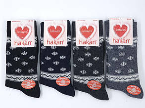 Теплі жіночі високі шкарпетки Hakan сніжинка з тоненької вовни розмір 36-40 кольорів 12 пар/уп
