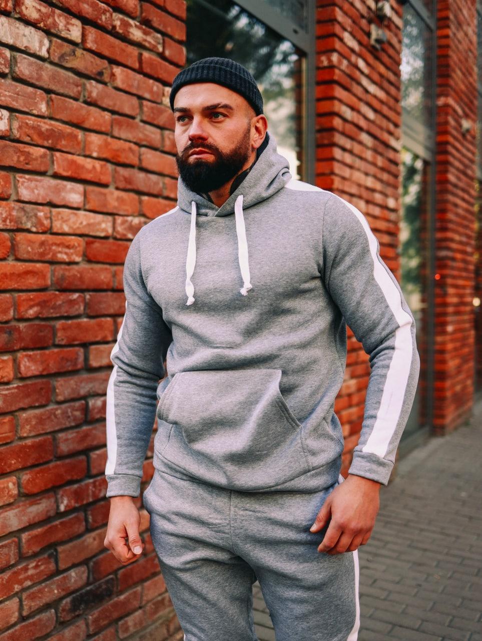 Чоловічий спортивний костюм зима на флісі з лампасам, чоловічі костюми модні стильні утеплені