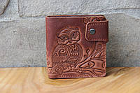 Шкіряний гаманець ручної роботи з орнаментом "Сова"