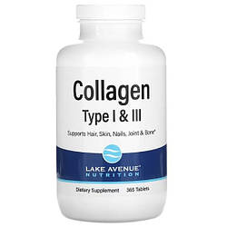 Колаген Lake Avenue Nutrition Collagen Type 1 & 3 (365 таблеток.)