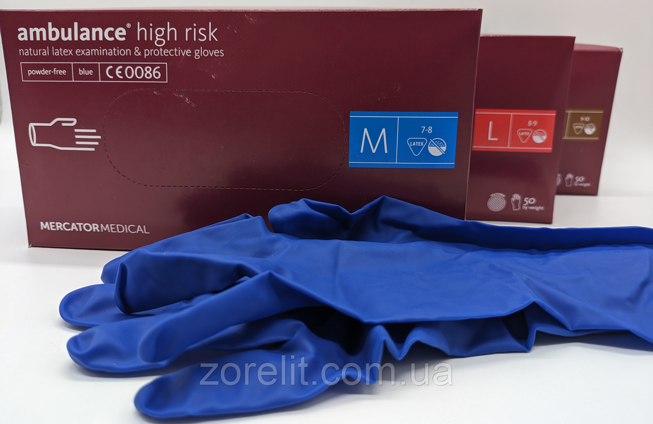 Рукавички латексні MercatorMedical Blue, 50 шт/уп, фото 1